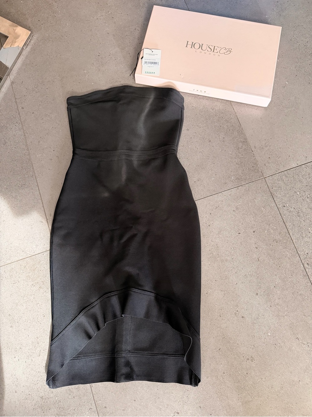 House of CB Black Strapless Midi Dress with Tailored Waist